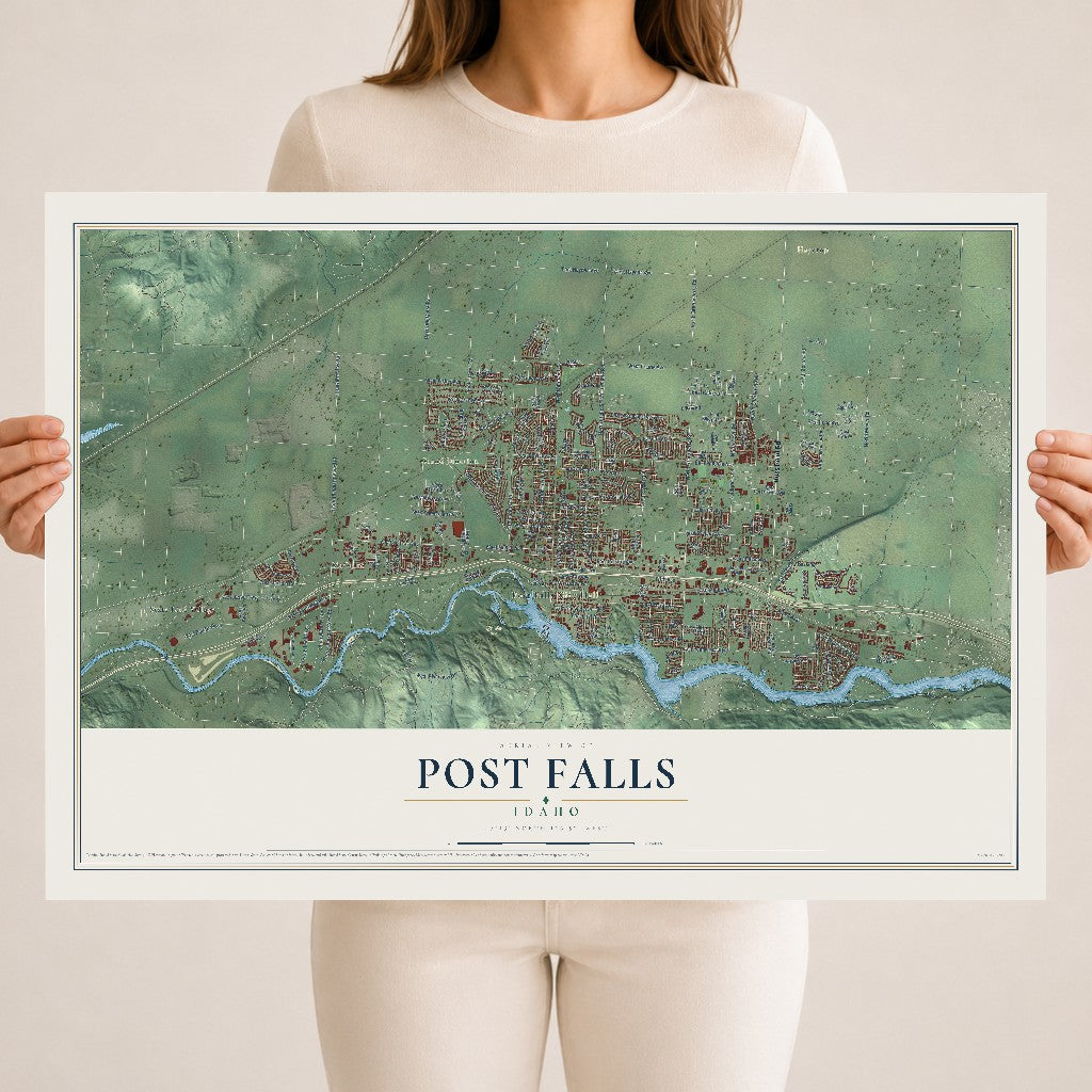 Map of Post Falls, Idaho, 18 x 24 inch unframed archival matte print