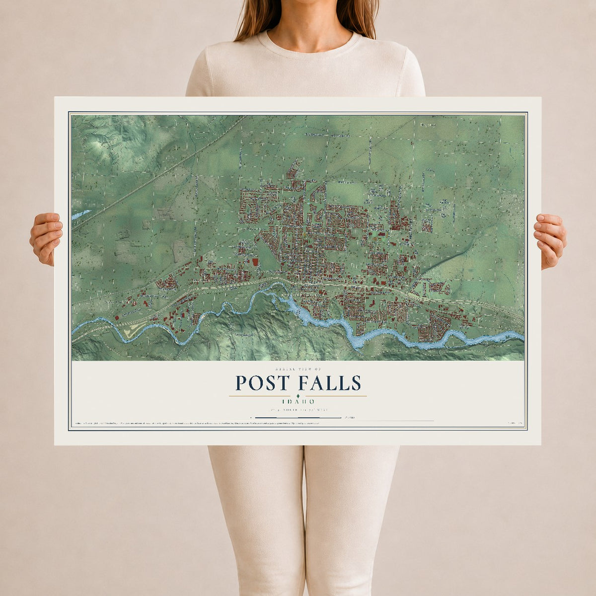 Map of Post Falls, Idaho, 24 x 36 inch unframed archival matte print
