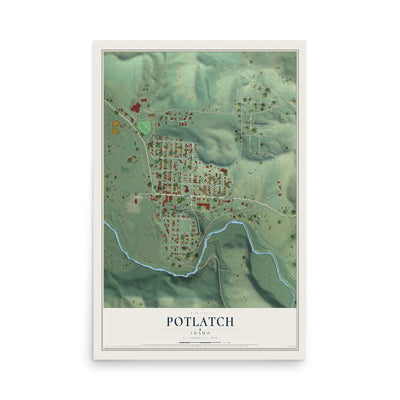 Map of Potlatch, Idaho, 12 x 18 inch unframed archival matte print