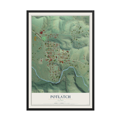 Map of Potlatch, Idaho, 12 x 18 inch print in a black wood frame