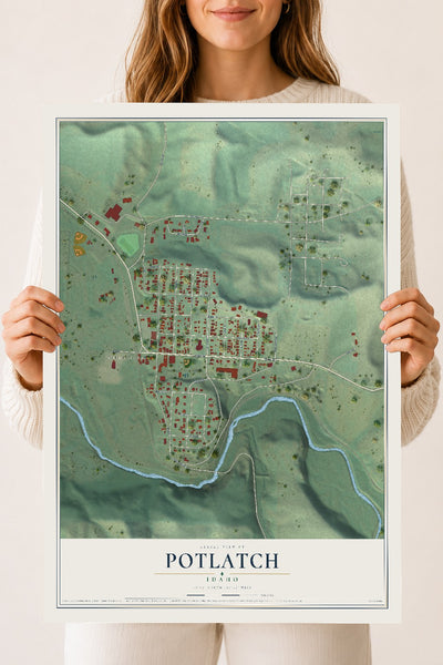 Map of Potlatch, Idaho, 18 x 24 inch unframed archival matte print
