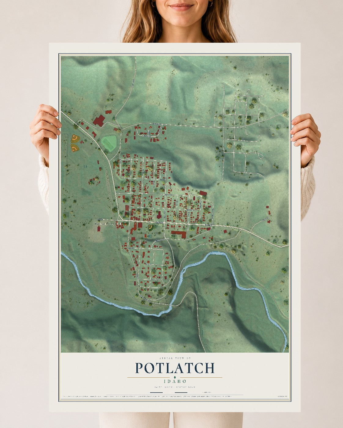 Map of Potlatch, Idaho, 24 x 36 inch unframed archival matte print