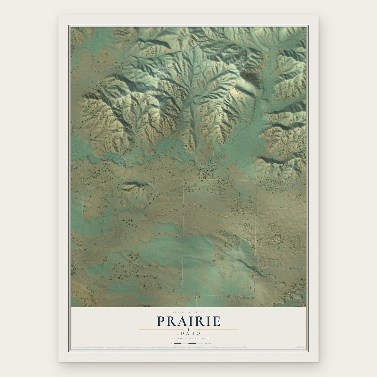 Prairie, Idaho map print, the full design