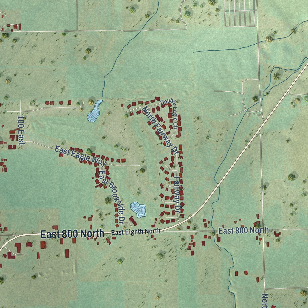 Second close-up of the map of Preston, Idaho print showing more streets and buildings