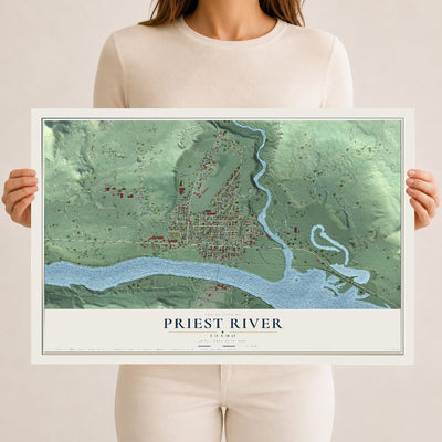 Map of Priest River, Idaho, 12 x 18 inch unframed archival matte print