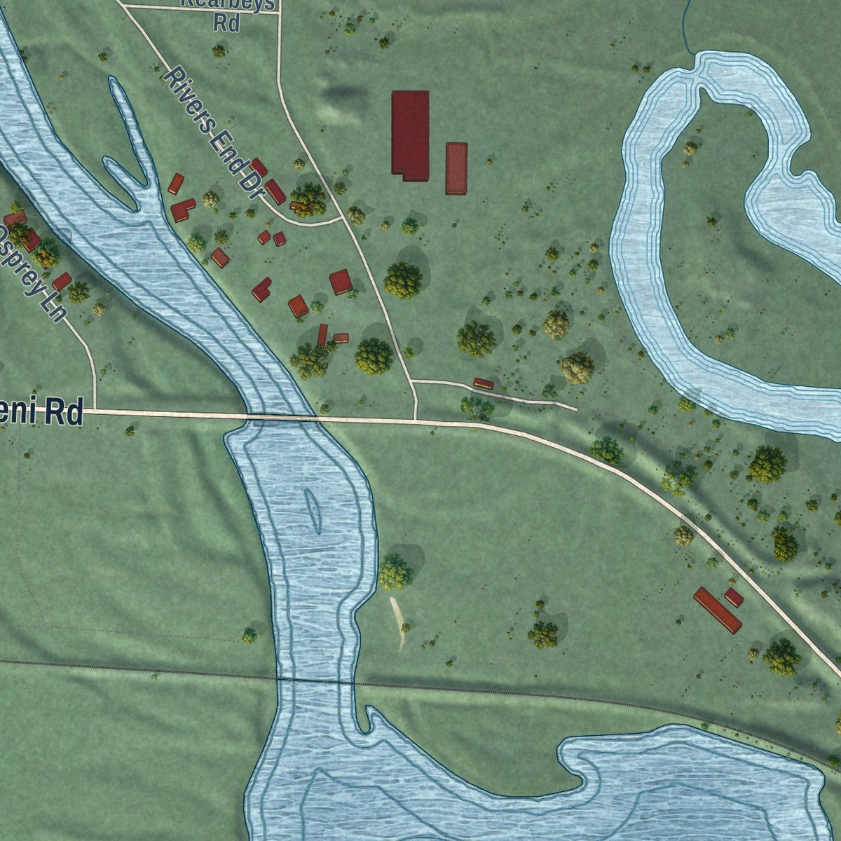 Second close-up of the map of Priest River, Idaho print showing more streets and buildings