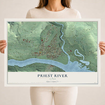 Map of Priest River, Idaho, 18 x 24 inch unframed archival matte print