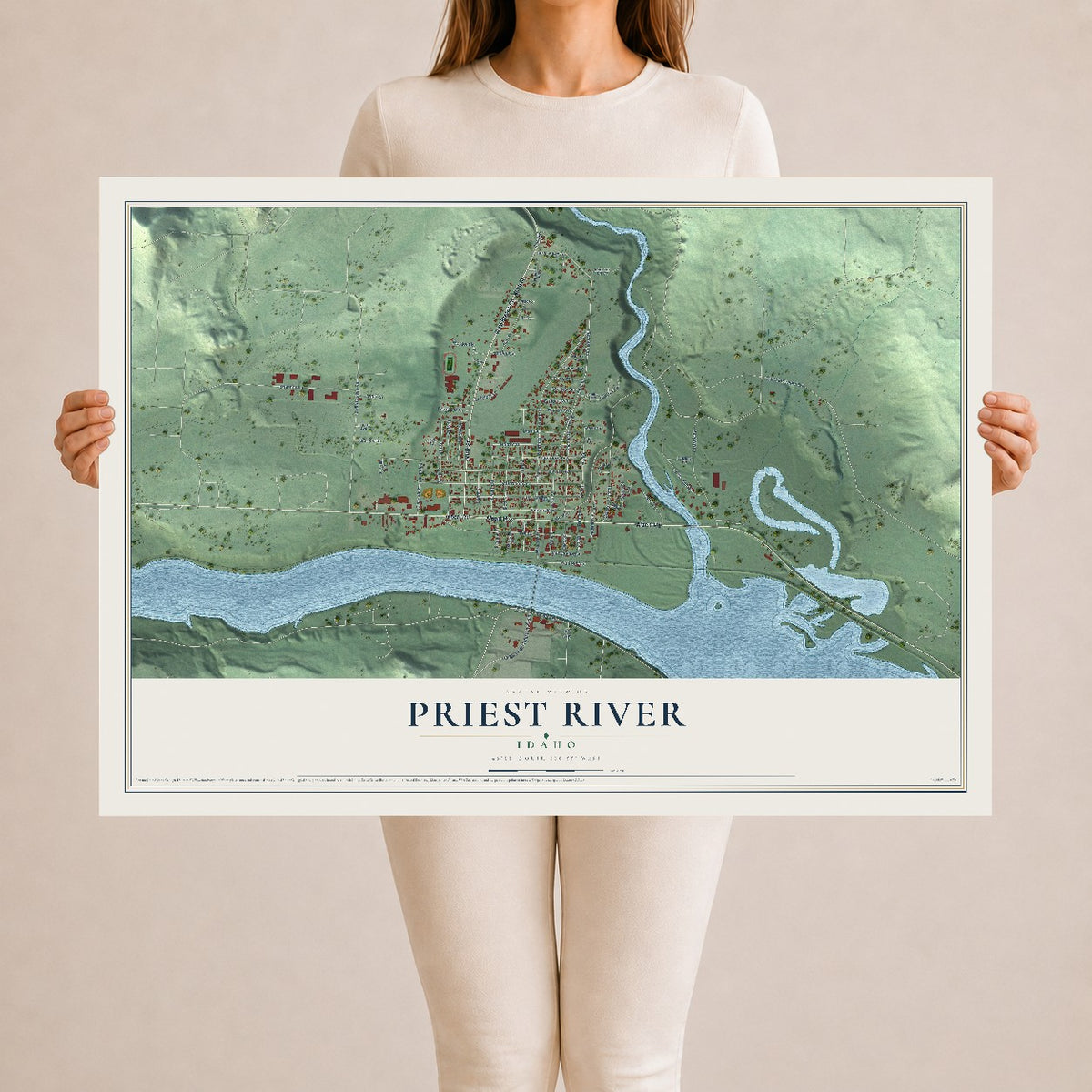 Map of Priest River, Idaho, 24 x 36 inch unframed archival matte print