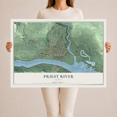 Map of Priest River, Idaho, 24 x 36 inch unframed archival matte print