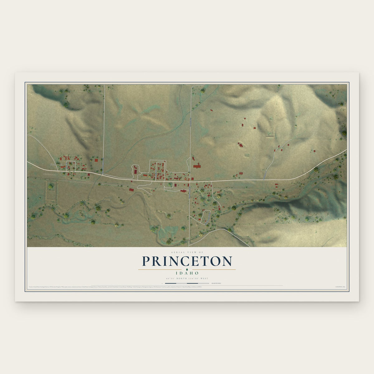 Princeton, Idaho map print, the full design
