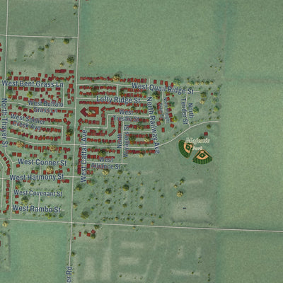 Second close-up of the map of Rathdrum, Idaho print showing more streets and buildings