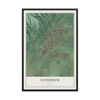 Map of Rathdrum, Idaho, 12 x 18 inch print in a black wood frame
