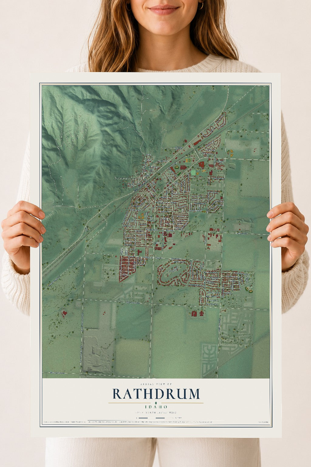 Map of Rathdrum, Idaho, 18 x 24 inch unframed archival matte print