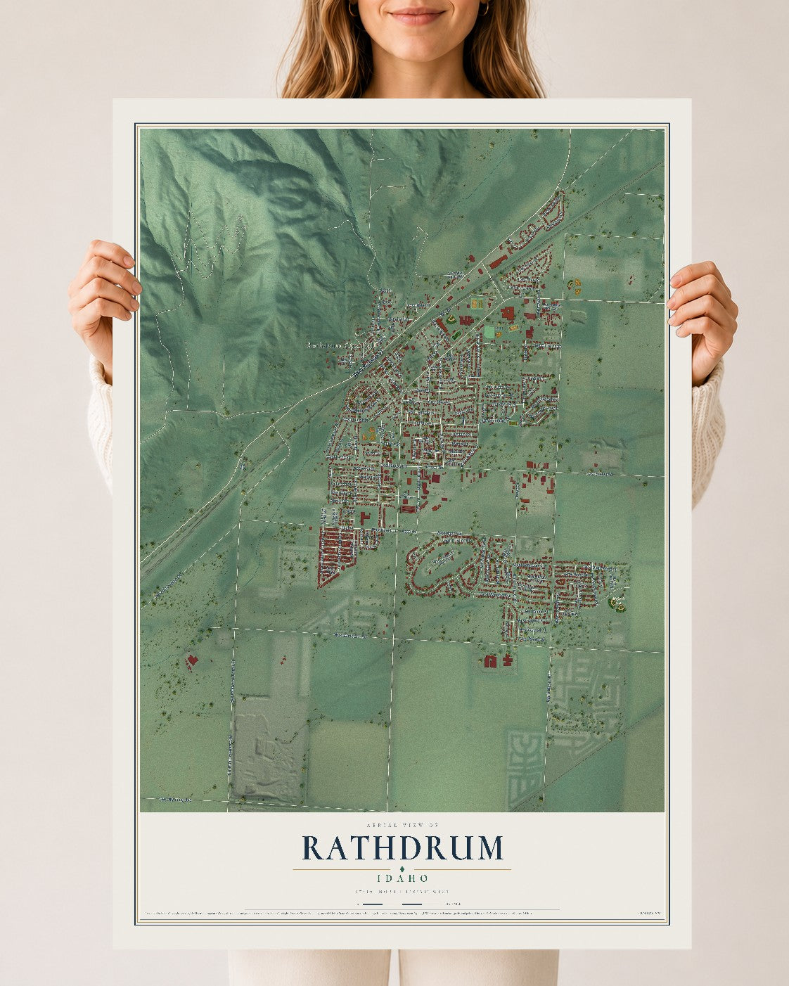 Map of Rathdrum, Idaho, 24 x 36 inch unframed archival matte print