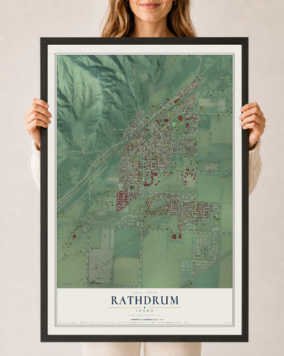 Map of Rathdrum, Idaho, 24 x 36 inch print in a black wood frame