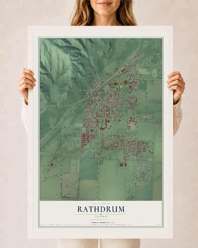 Map of Rathdrum, Idaho, 24 x 36 inch print in a white wood frame
