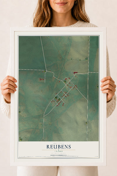 Map of Reubens, Idaho, 18 x 24 inch print in a white wood frame