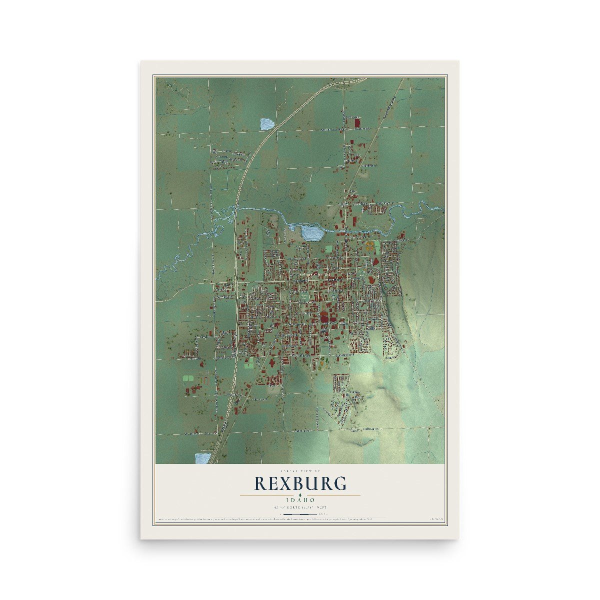 Map of Rexburg, Idaho, 12 x 18 inch unframed archival matte print
