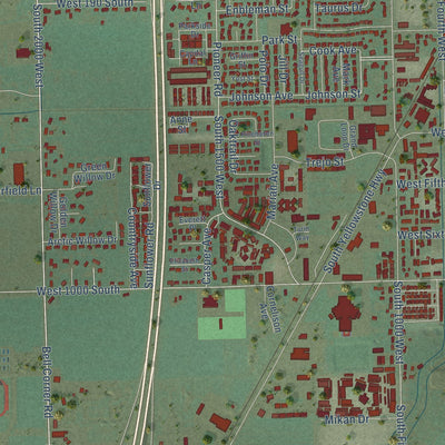 Second close-up of the map of Rexburg, Idaho print showing more streets and buildings