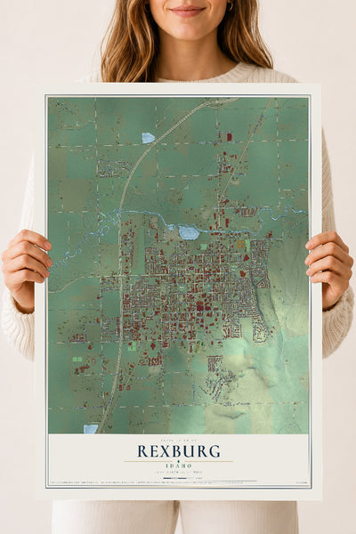 Map of Rexburg, Idaho, 18 x 24 inch unframed archival matte print