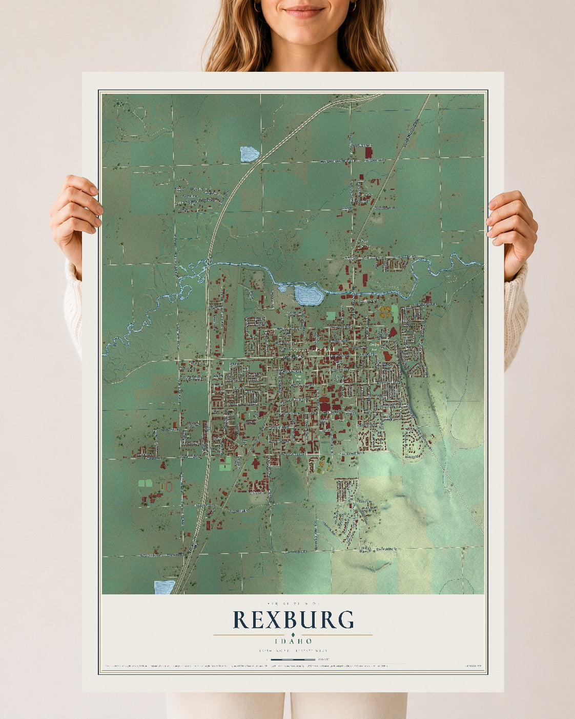 Map of Rexburg, Idaho, 24 x 36 inch unframed archival matte print