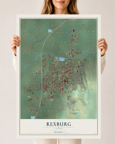 Map of Rexburg, Idaho, 24 x 36 inch unframed archival matte print