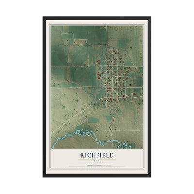Map of Richfield, Idaho, 12 x 18 inch print in a black wood frame