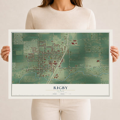 Map of Rigby, Idaho, 12 x 18 inch unframed archival matte print