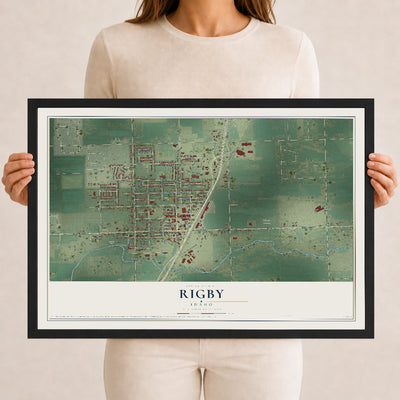 Map of Rigby, Idaho, 12 x 18 inch print in a black wood frame