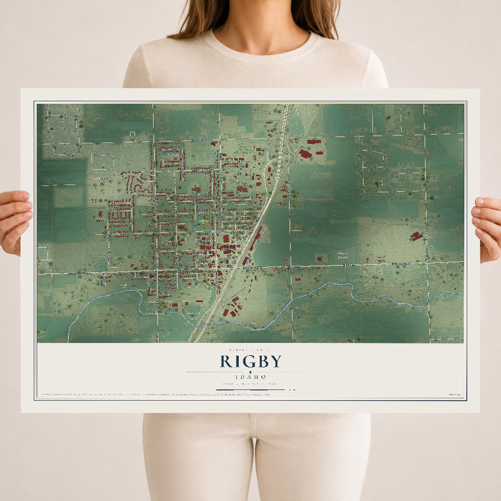 Map of Rigby, Idaho, 18 x 24 inch unframed archival matte print