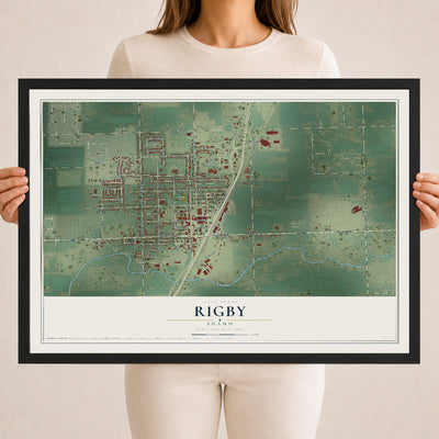 Map of Rigby, Idaho, 18 x 24 inch print in a black wood frame