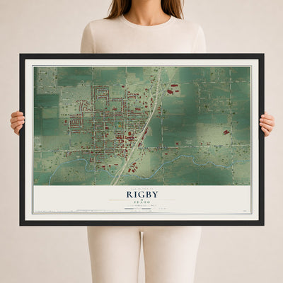 Map of Rigby, Idaho, 24 x 36 inch print in a black wood frame