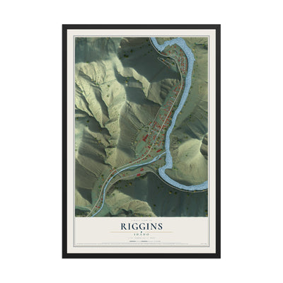Map of Riggins, Idaho, 12 x 18 inch print in a black wood frame