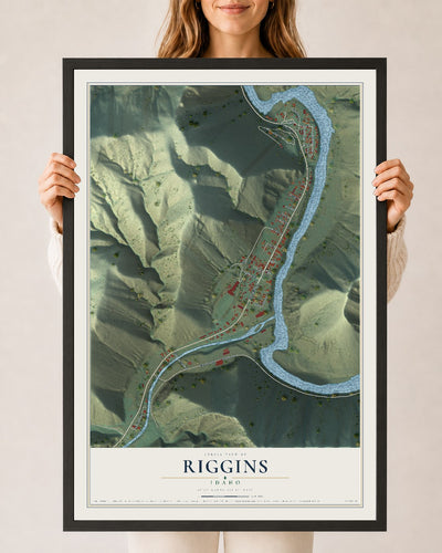 Map of Riggins, Idaho, 24 x 36 inch print in a black wood frame