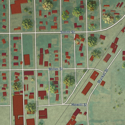 Close-up of the map of Ririe, Idaho print showing street and building detail