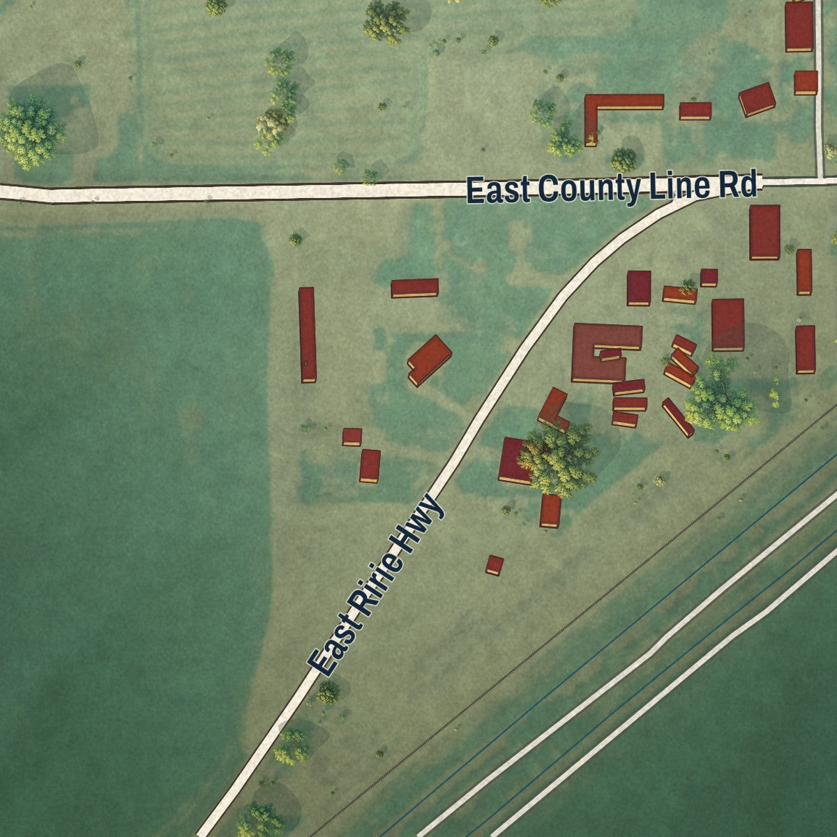 Second close-up of the map of Ririe, Idaho print showing more streets and buildings