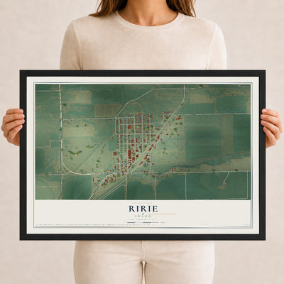 Map of Ririe, Idaho, 12 x 18 inch print in a black wood frame