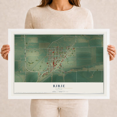 Map of Ririe, Idaho, 12 x 18 inch print in a white wood frame