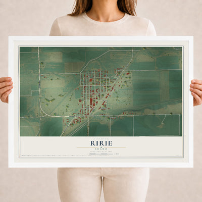 Map of Ririe, Idaho, 18 x 24 inch print in a white wood frame