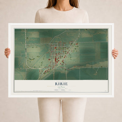 Map of Ririe, Idaho, 24 x 36 inch print in a white wood frame