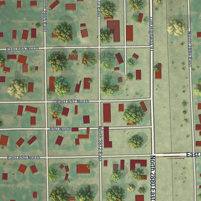 Close-up of the map of Roberts, Idaho print showing street and building detail