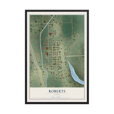 Map of Roberts, Idaho, 12 x 18 inch print in a black wood frame