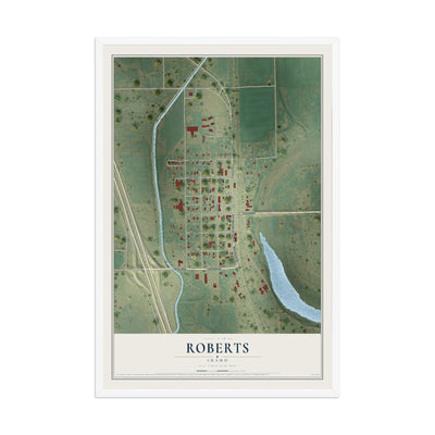 Map of Roberts, Idaho, 12 x 18 inch print in a white wood frame
