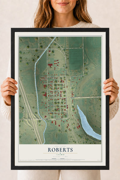 Map of Roberts, Idaho, 18 x 24 inch print in a black wood frame