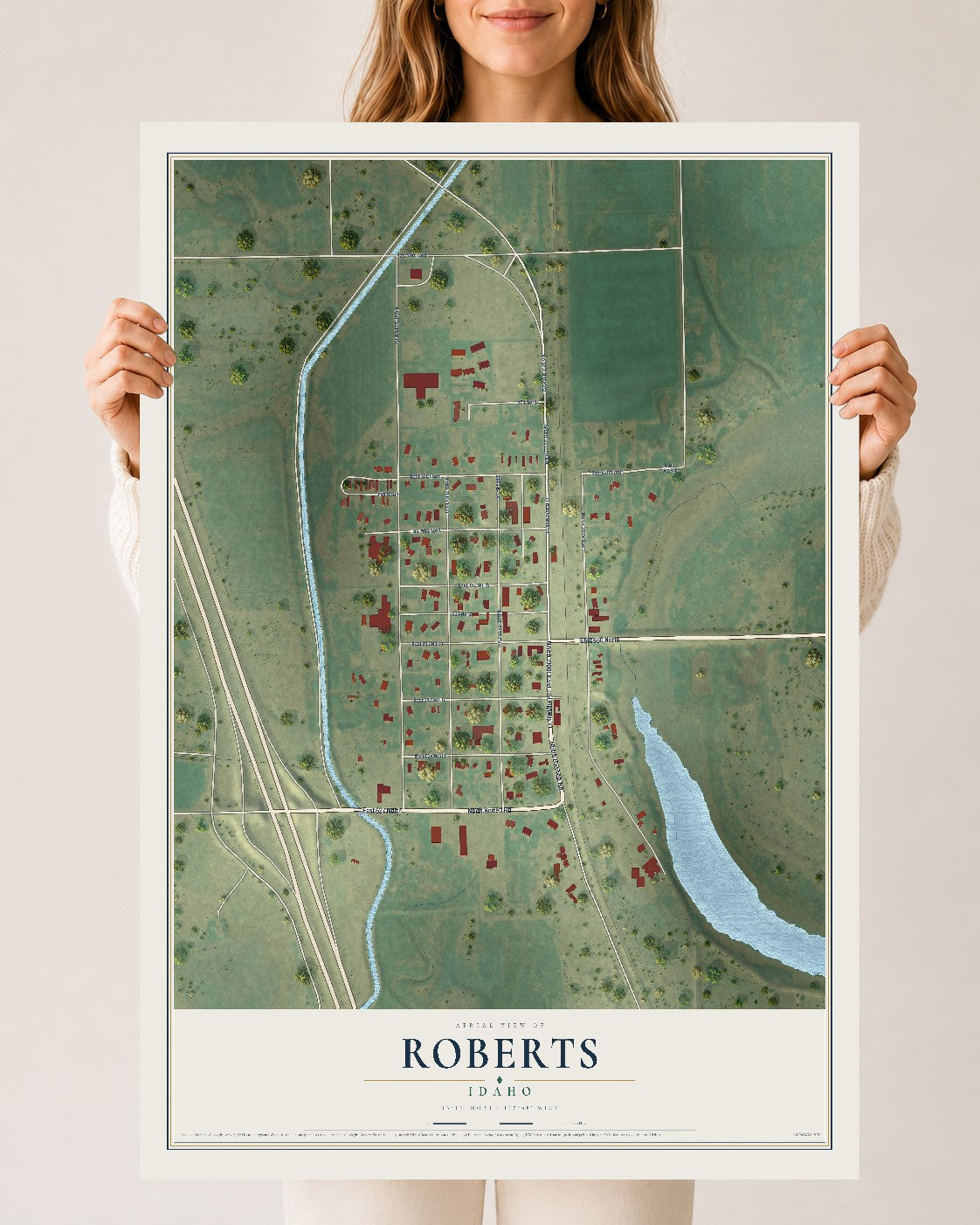 Map of Roberts, Idaho, 24 x 36 inch unframed archival matte print