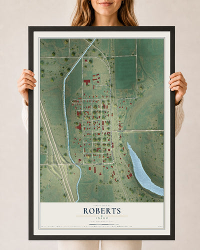 Map of Roberts, Idaho, 24 x 36 inch print in a black wood frame