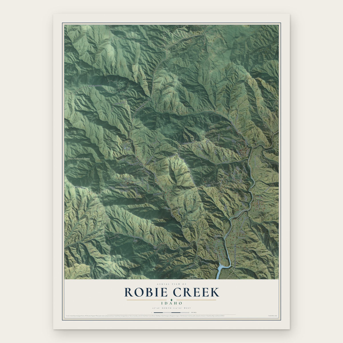 Robie Creek, Idaho map print, the full design