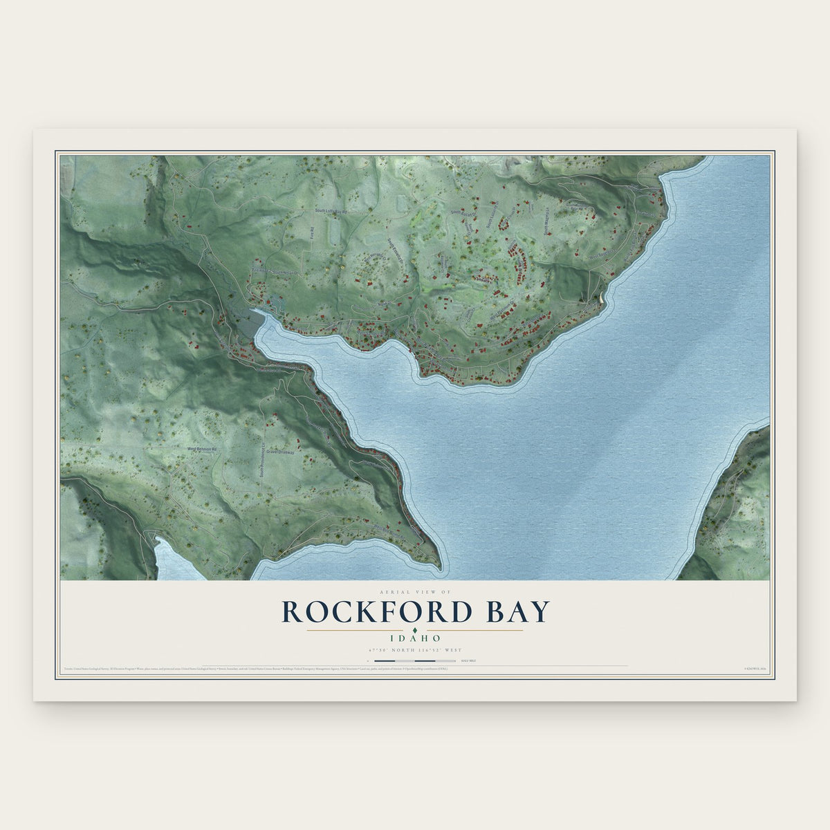 Rockford Bay, Idaho map print, the full design