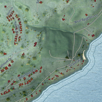 Close-up of the map of Rockford Bay, Idaho print showing street and building detail
