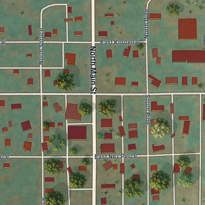 Close-up of the map of Rockland, Idaho print showing street and building detail